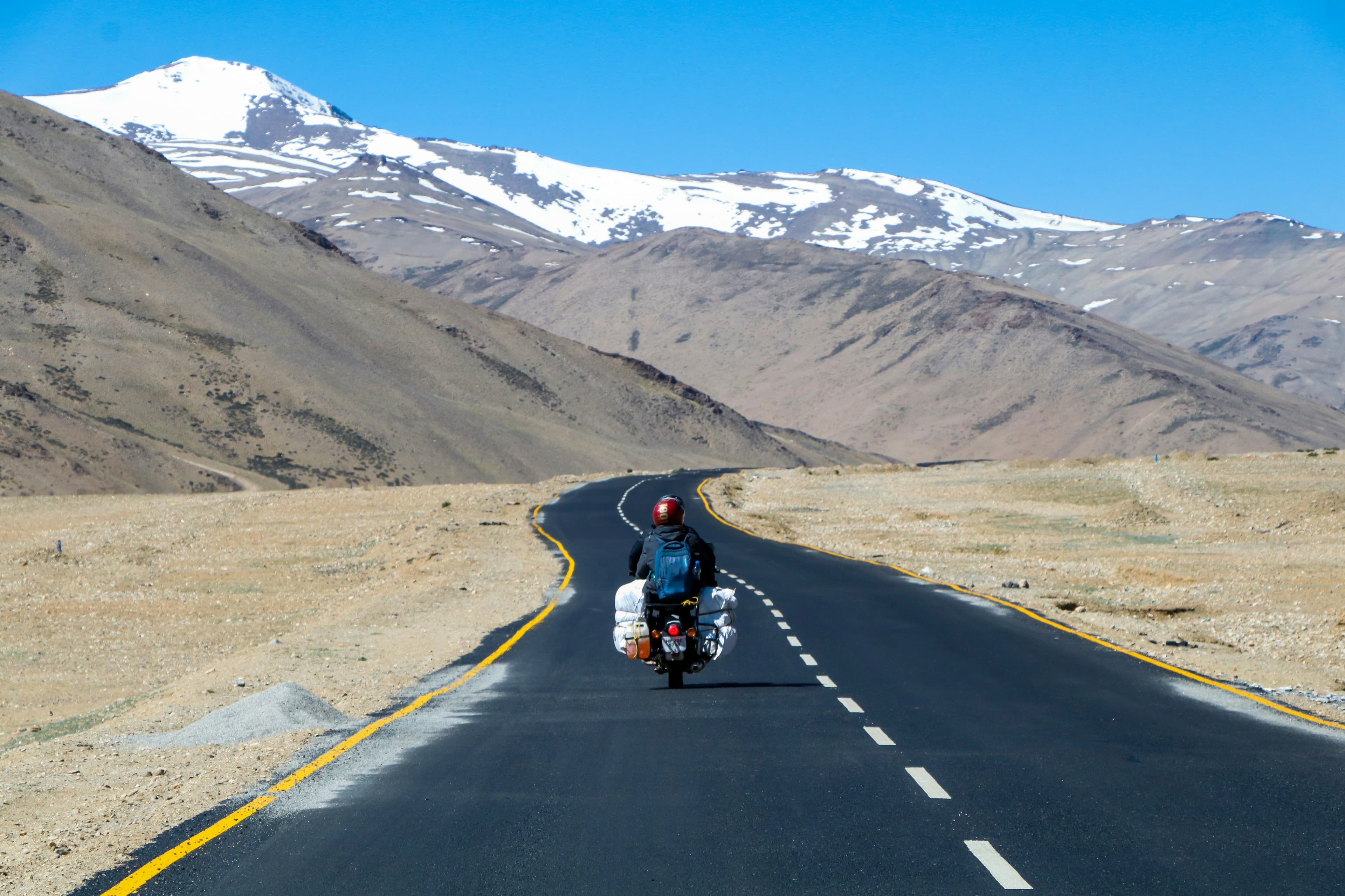 Motorcycle overlooking Himalayan valleys